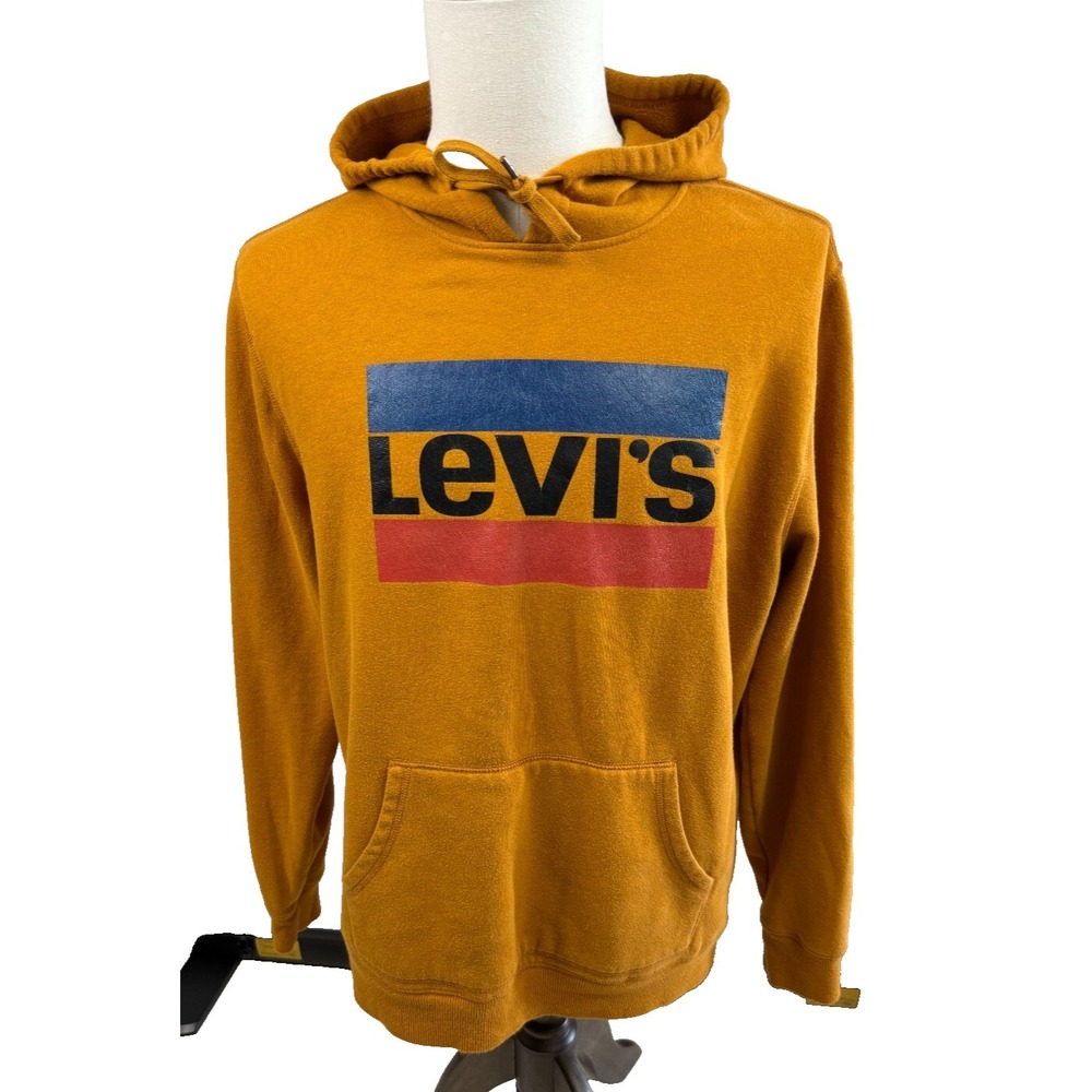 Levi's Gold Logo Hoodie Sweatshirt Batwing Tag 80's Retro Mens Large